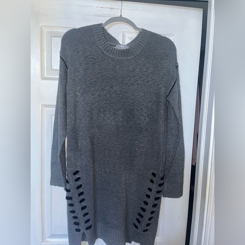 Dex Grey With Black Stitching Sweater Dress